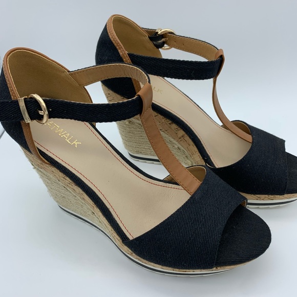 Catwalk Braided Open Toe Wedge Blue Tan Brown 10 - Picture 9 of 9